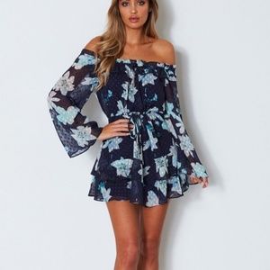 Stuck On You Dress Magnolia Navy- WHITE FOX